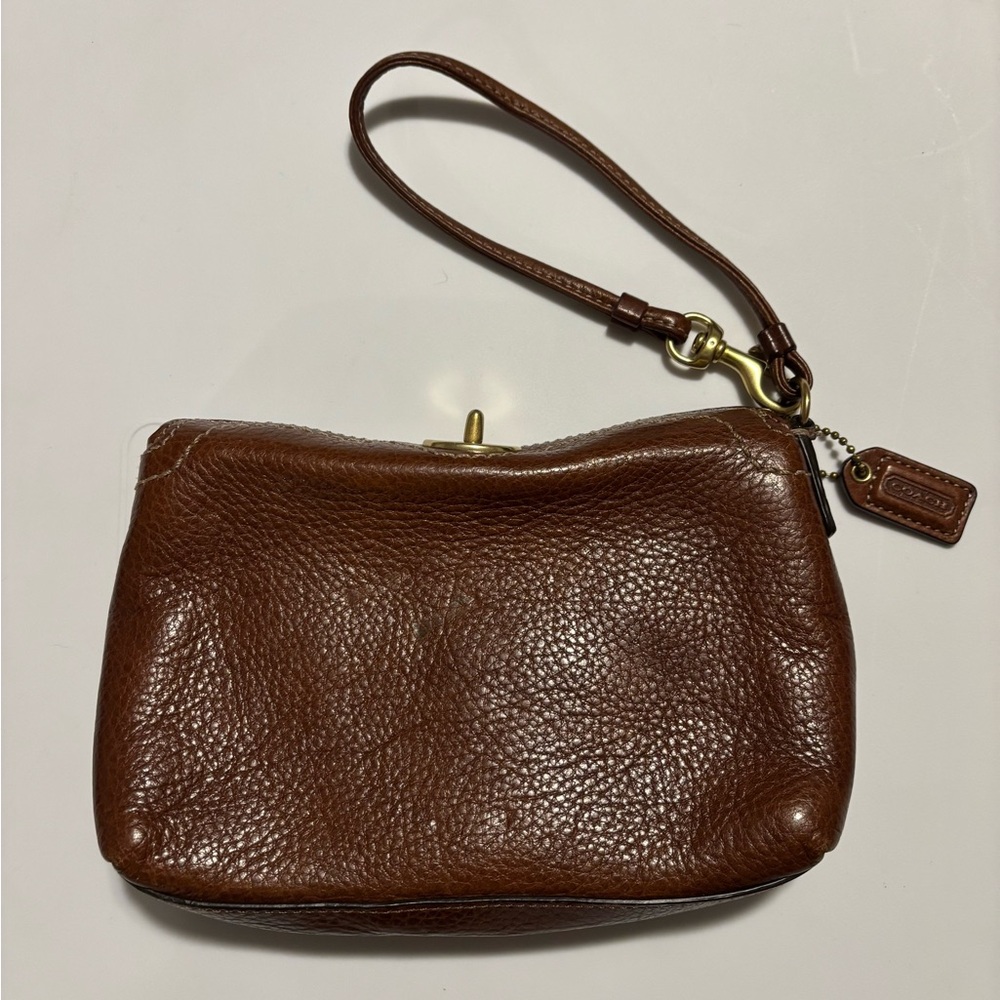 Coach Brown Leather Pebbled Wristlet